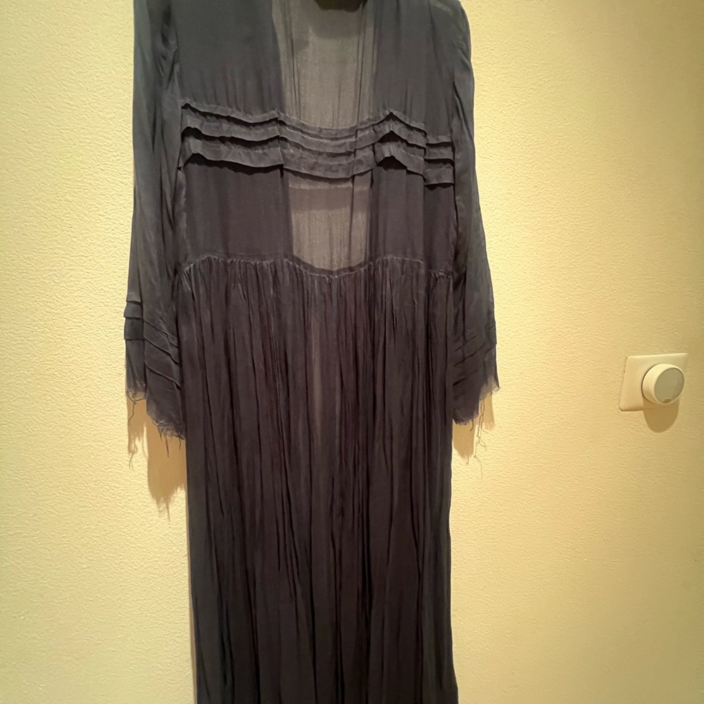 Navy Long-Sleeve Pleated Maxi tied in front Cardigan - Picture 11 of 11